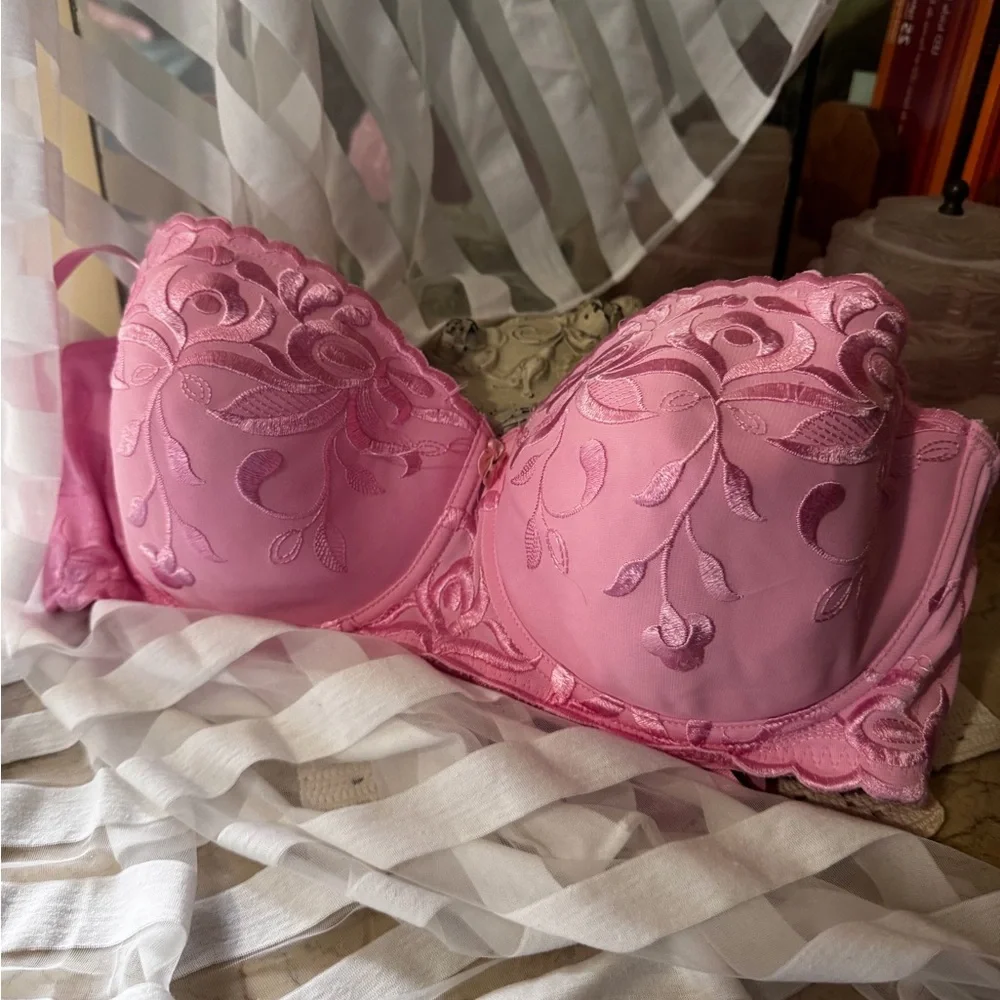 Pink Embroidered Bra — Supportive Sweetheart Silhouette - Picture 3 of 9